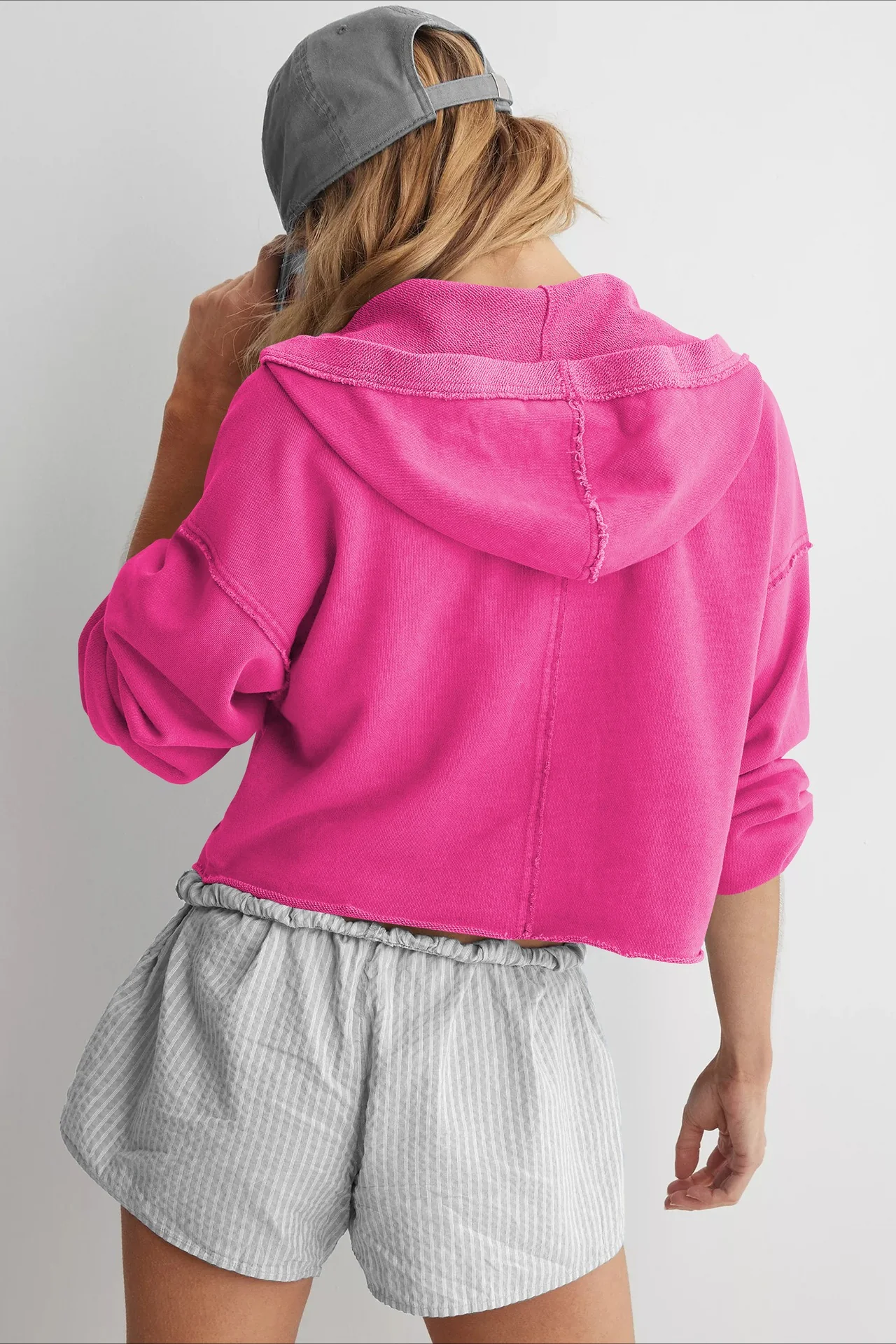 Chic Relaxed Solid V-Neck Hoodie - Image 9