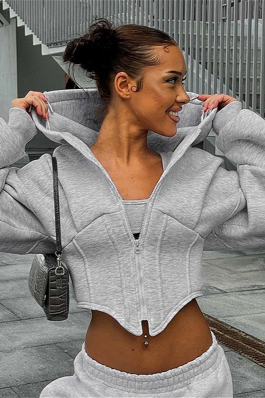 Chic Solid Cinched Uneven Short Hoodie - Image 2