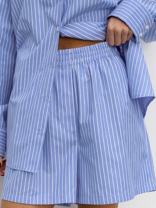 Chic Striped Cotton Casual Set Blouse - Image 2