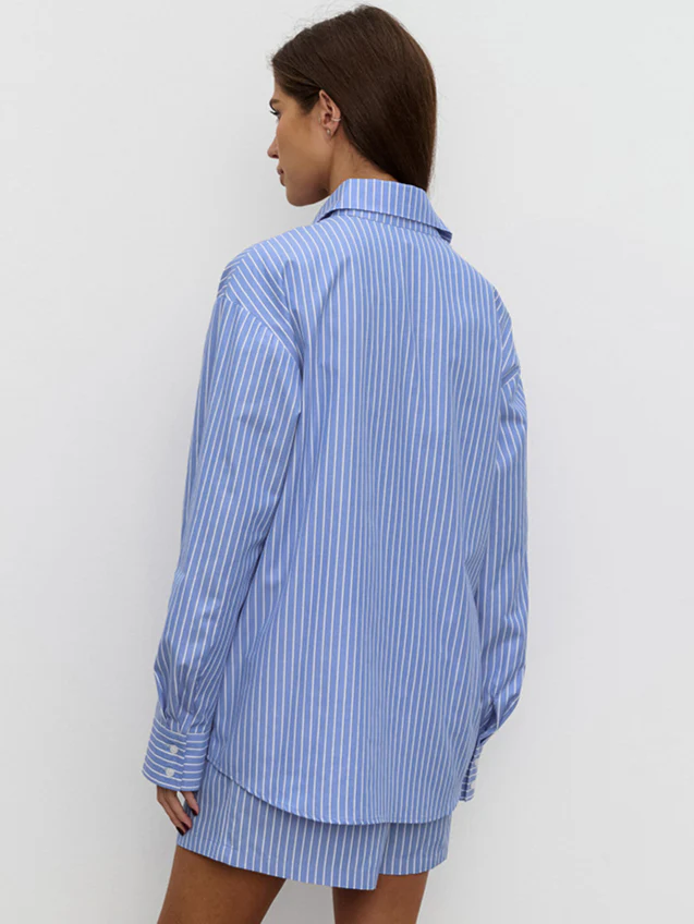 Chic Striped Cotton Casual Set Blouse - Image 4