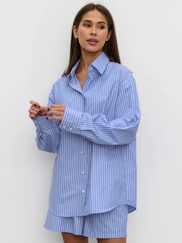 Chic Striped Cotton Casual Set Blouse - Image 5
