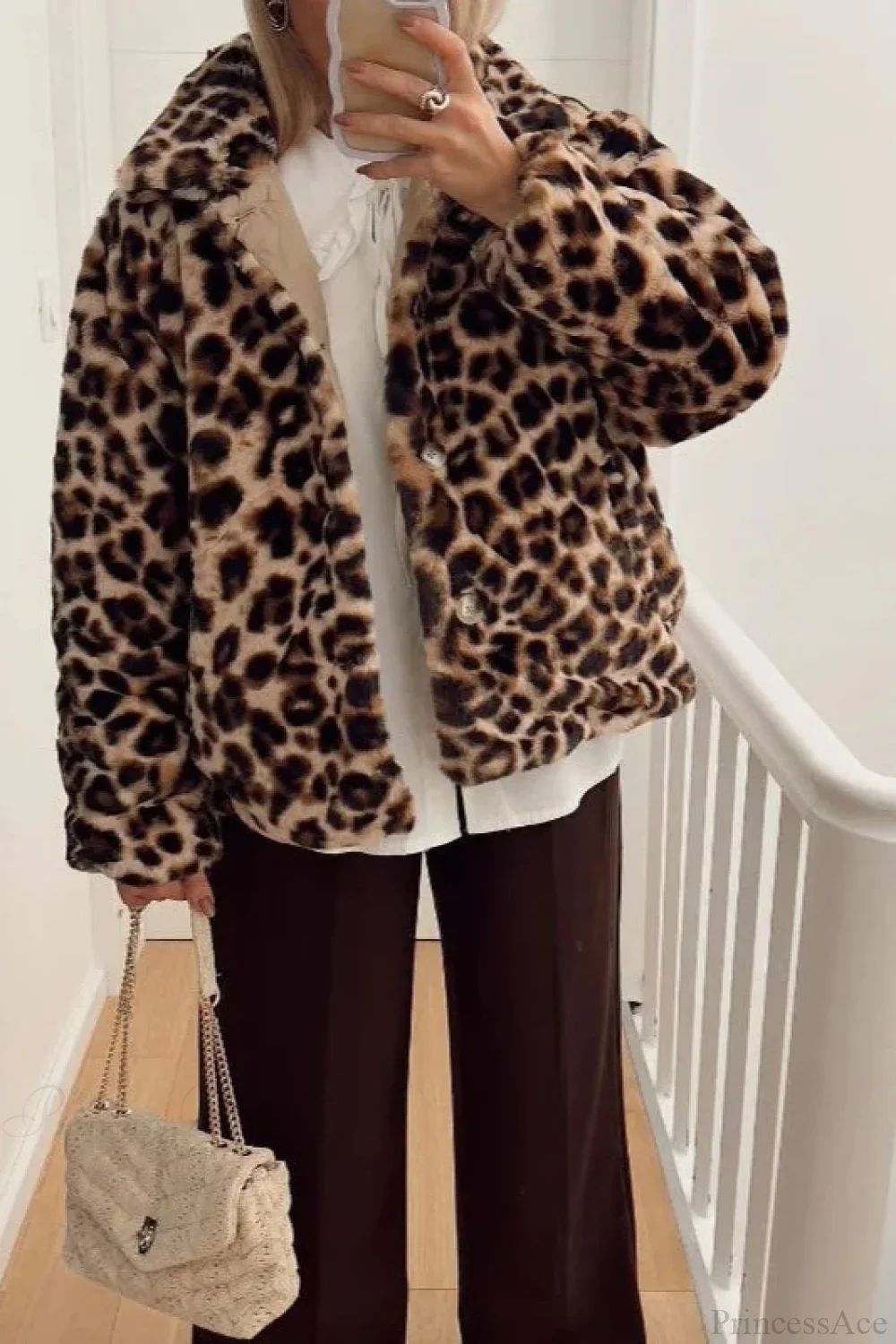Chic Turn-Down Collar Reversible Leopard Cotton Coat - Image 2