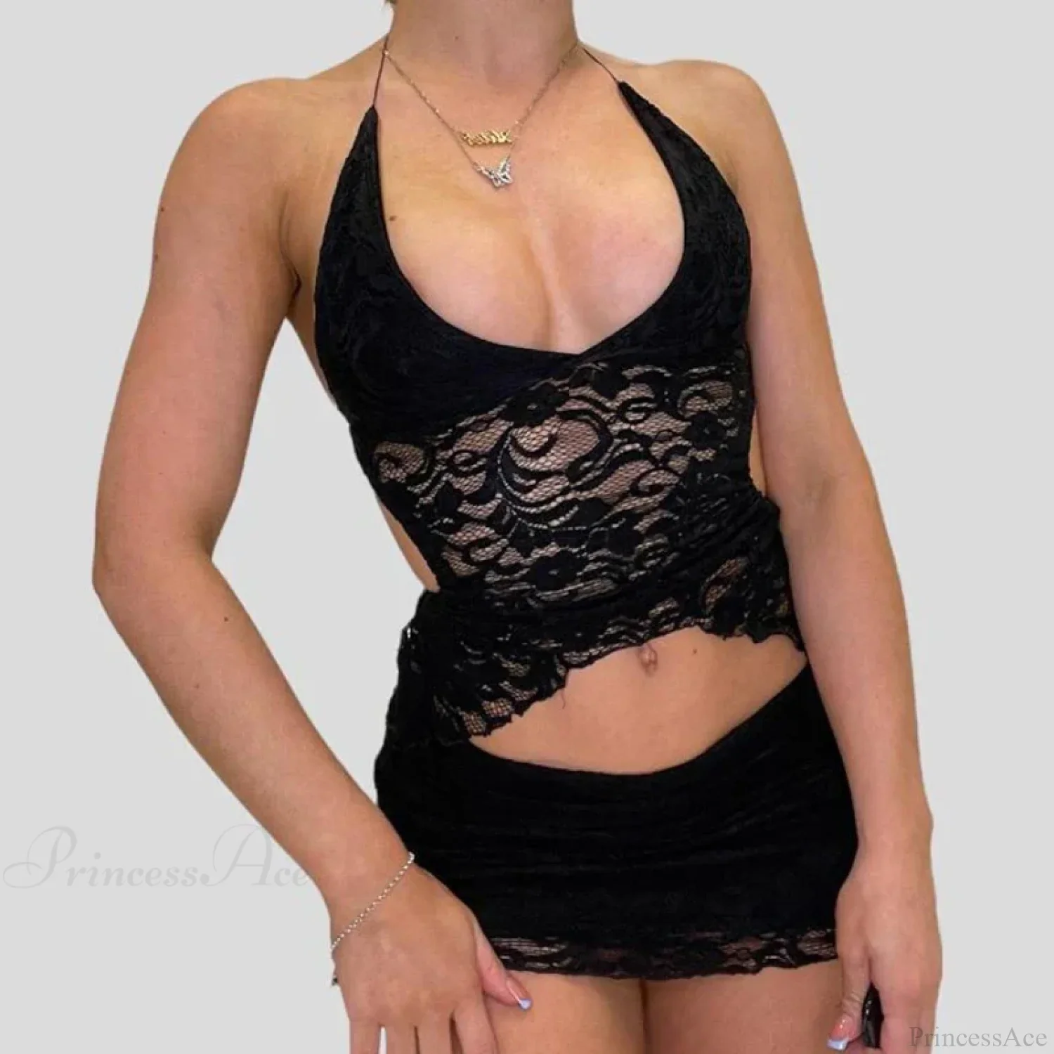 Chic V Neck Halter Tie-Up Bandage Crop Top Mini Pencil Skirt Two Pieces Set - Image 5