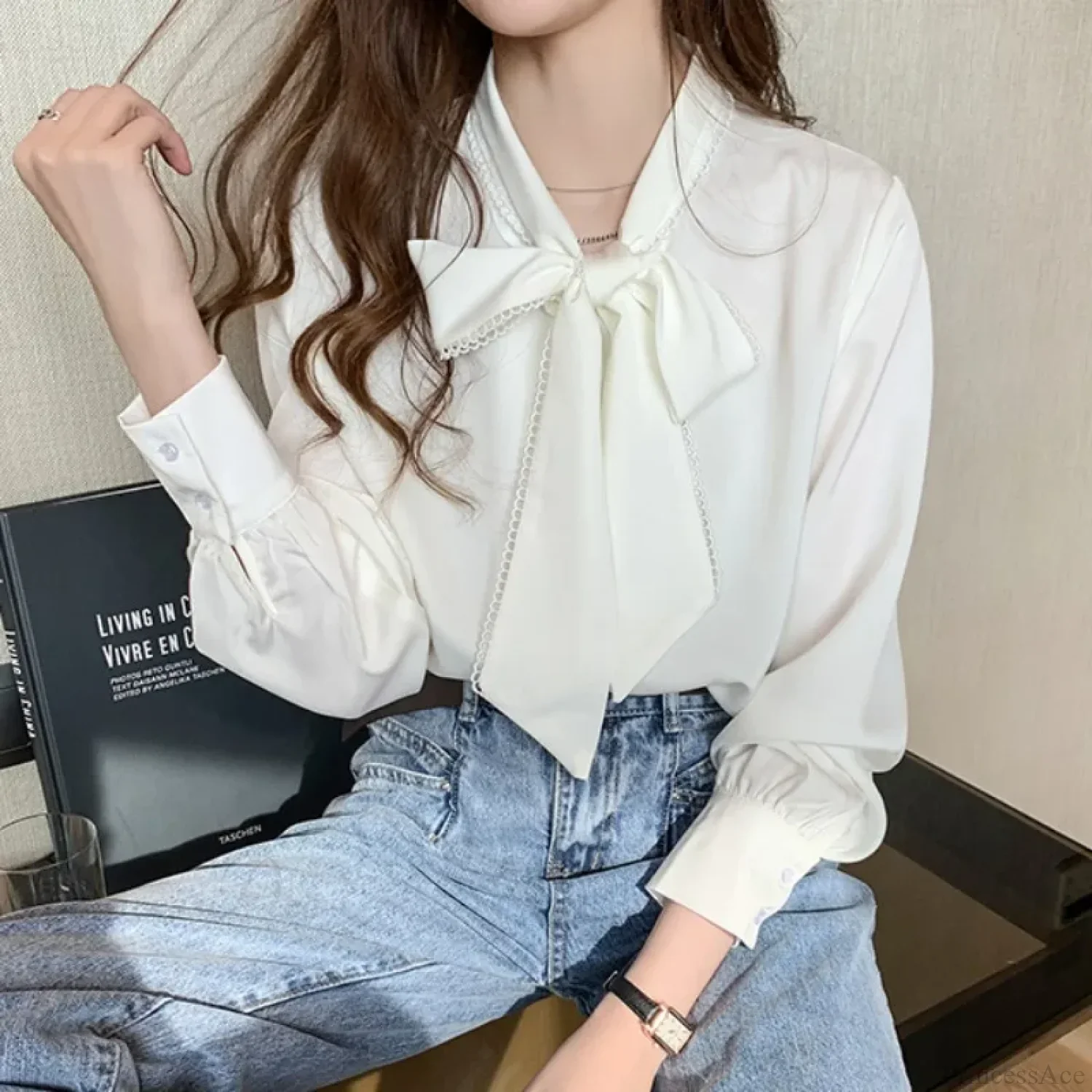 Chiffon Bow Long Sleeve Office Blouse - Image 5