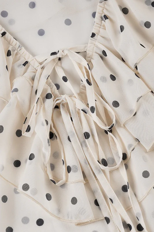 Chiffon Bow Tie Dot Print Blouse - Image 3