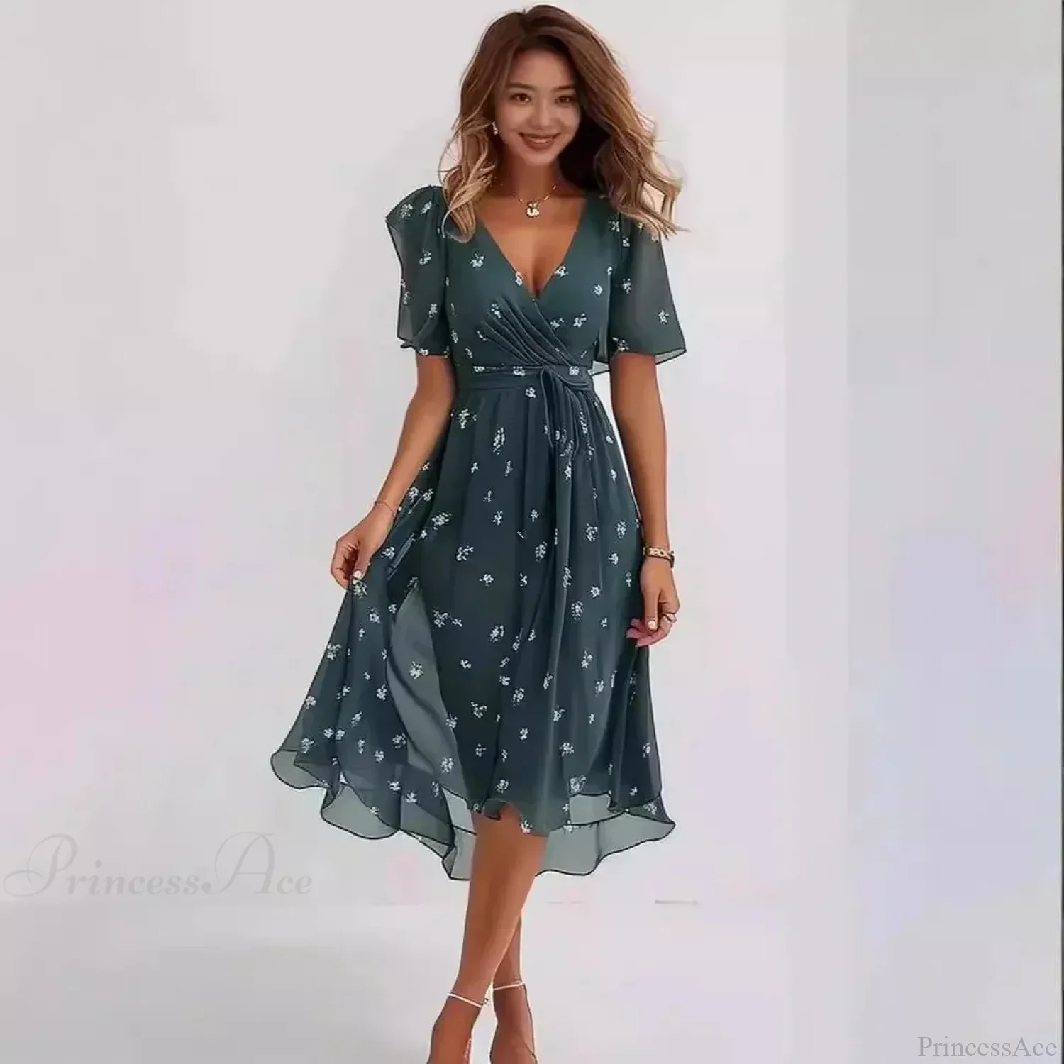 Chiffon Floral Print V-neck Dress - Image 2