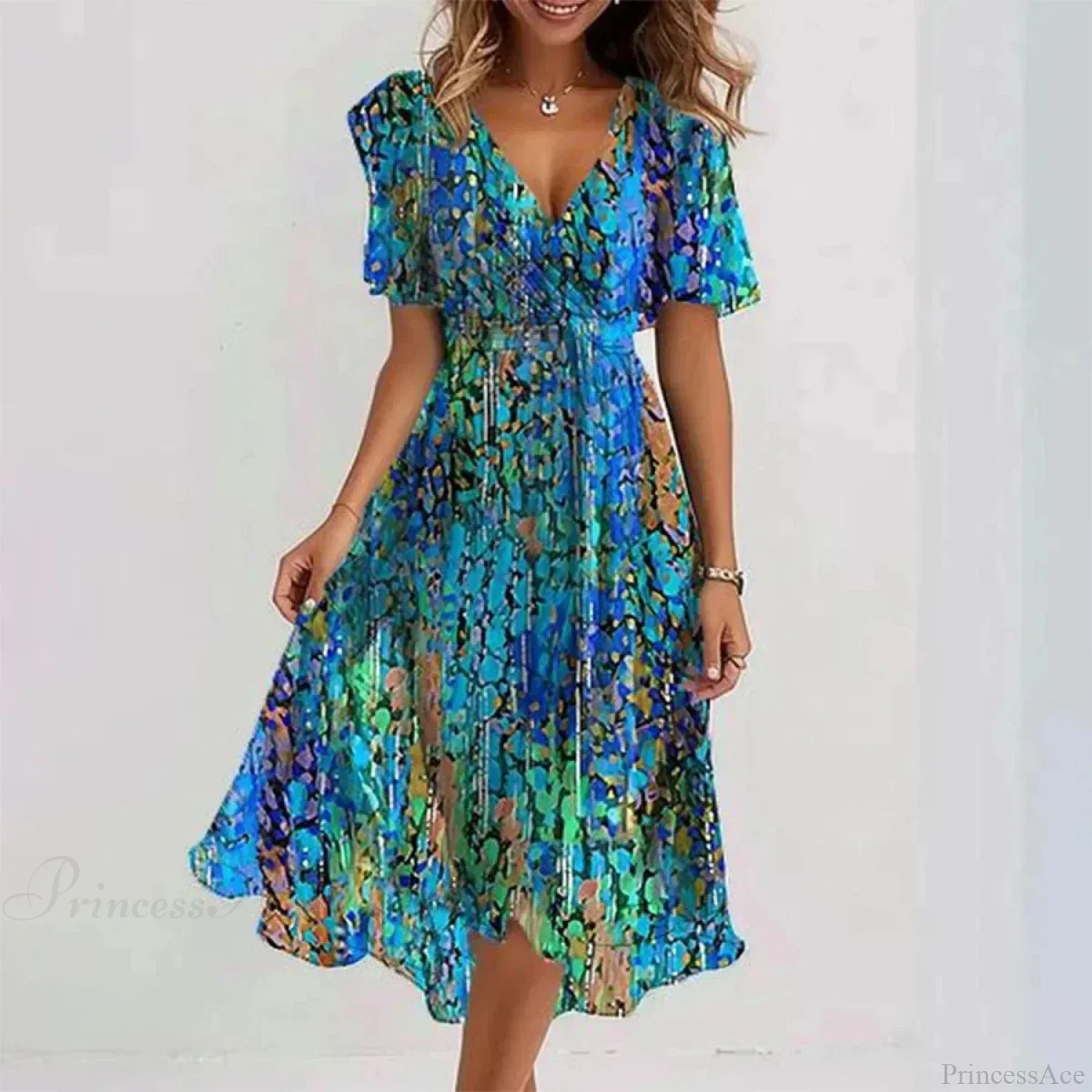 Chiffon Floral Print V-neck Dress - Image 8