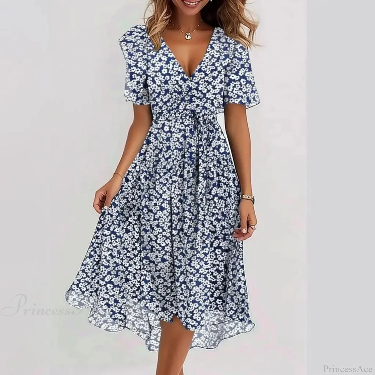Chiffon Floral Print V-neck Dress - Image 9