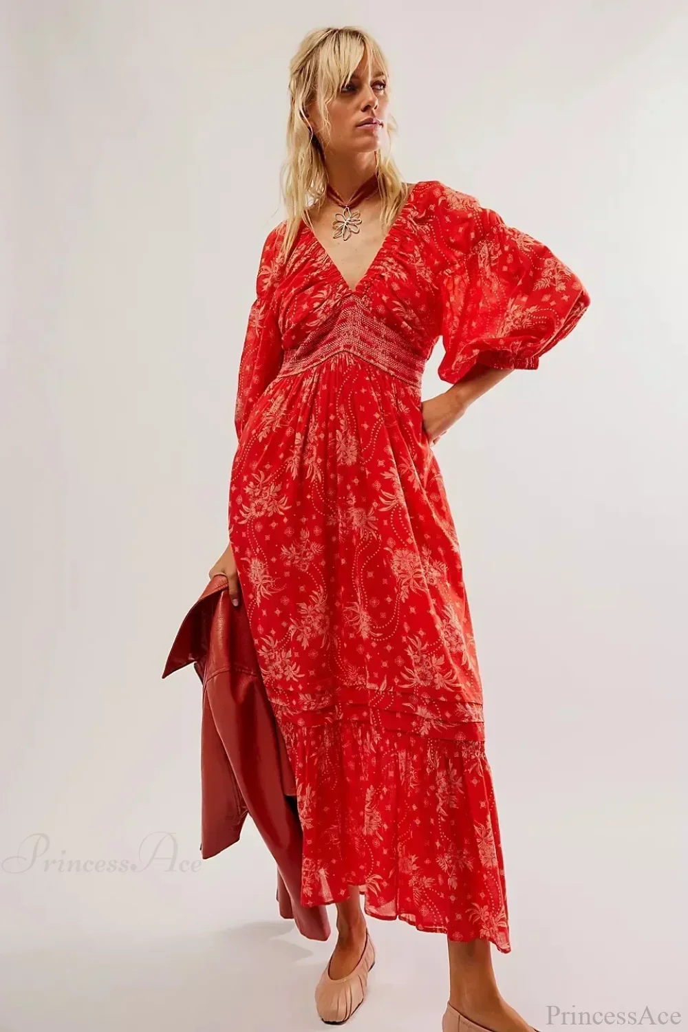 Chiffon Long Sleeve Holiday Floral Boho Dress - Image 2