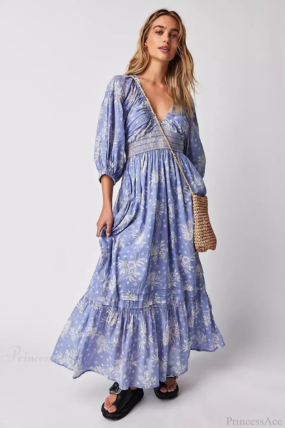 Chiffon Long Sleeve Holiday Floral Boho Dress - Image 5