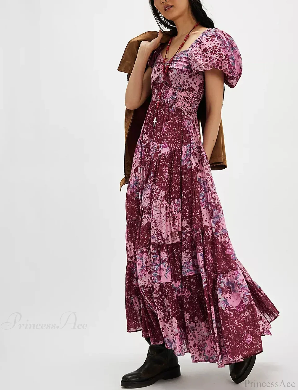 Chiffon Maxi Dress Floral Print Puff Sleeve - Image 10