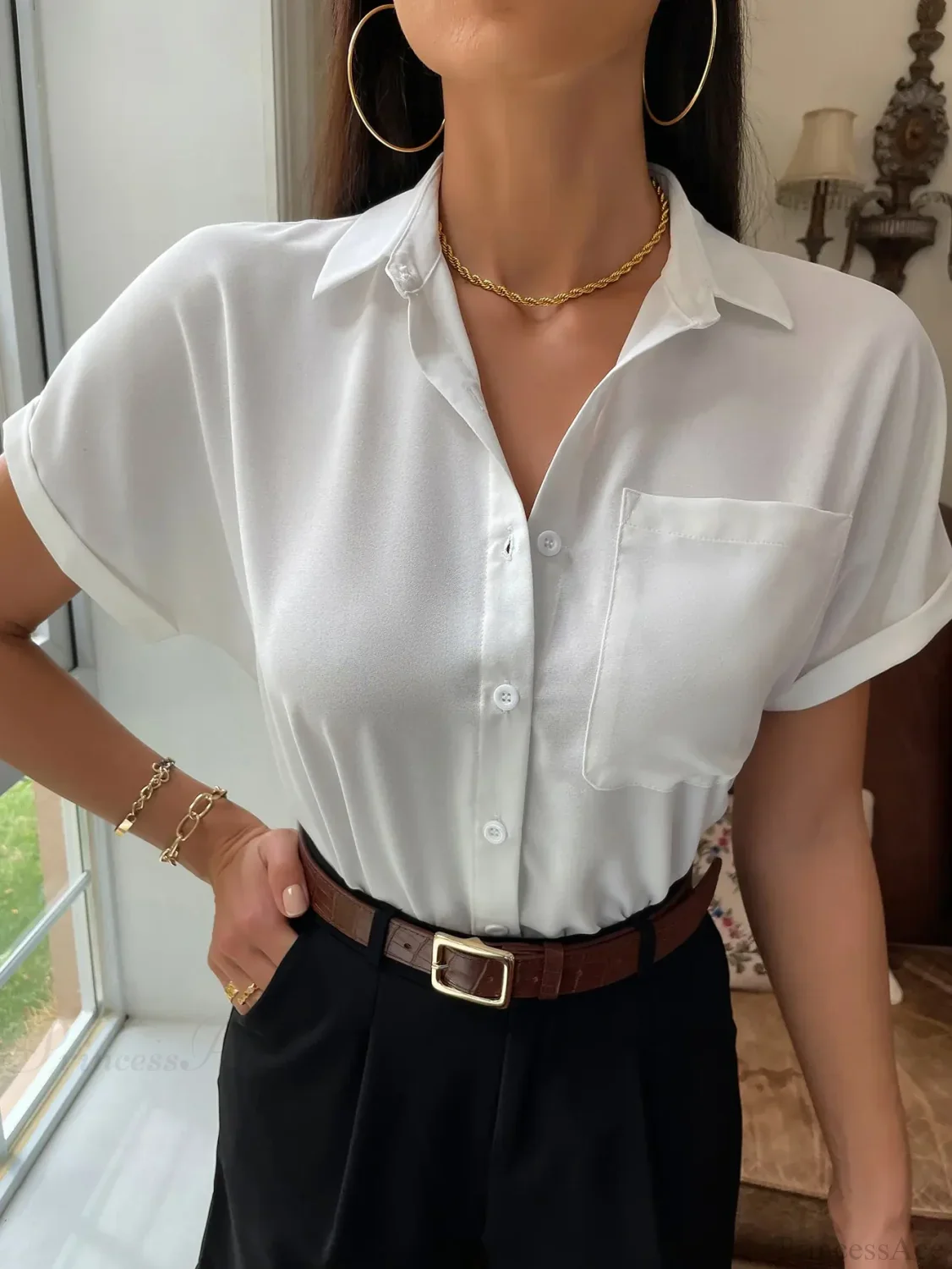 Chiffon Short-Sleeved Casual Blouse - Image 3