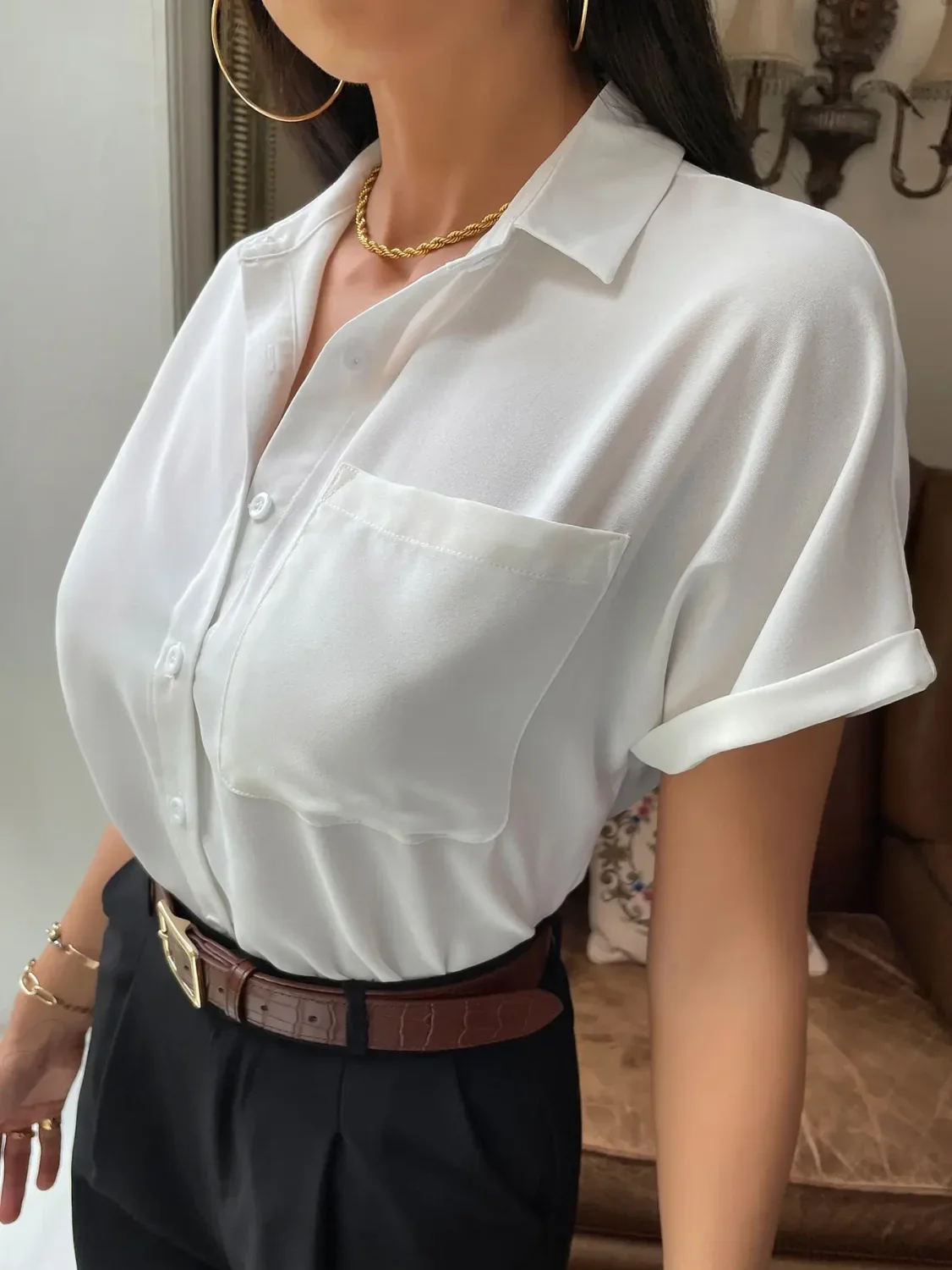 Chiffon Short-Sleeved Casual Blouse - Image 4