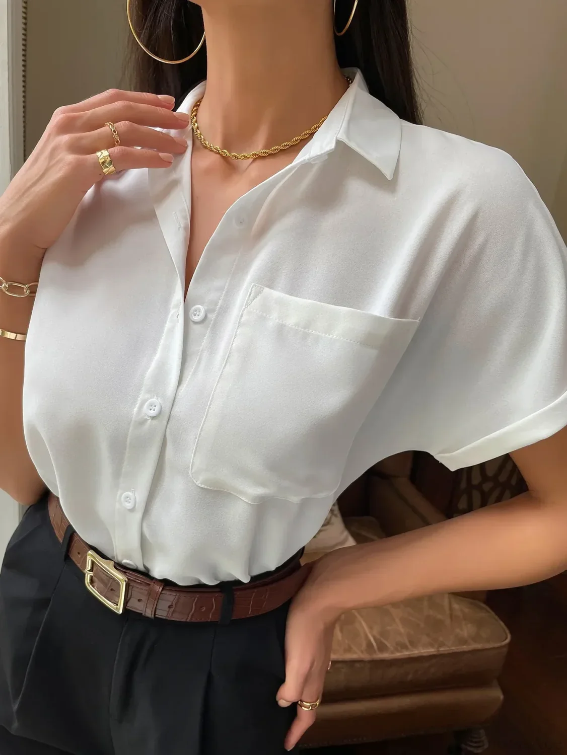 Chiffon Short-Sleeved Casual Blouse - Image 6