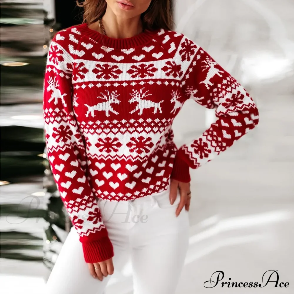 Cozy Cute Santa Head Print Comfortable Oversized Stylish Sweater
