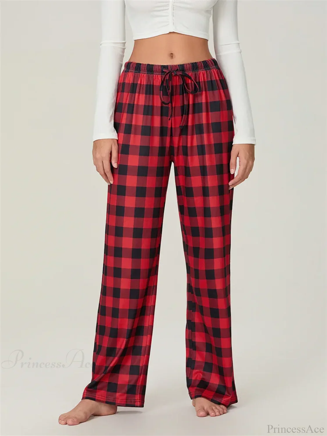Plaid Print Lace-Up Elastic Sleep Pant
