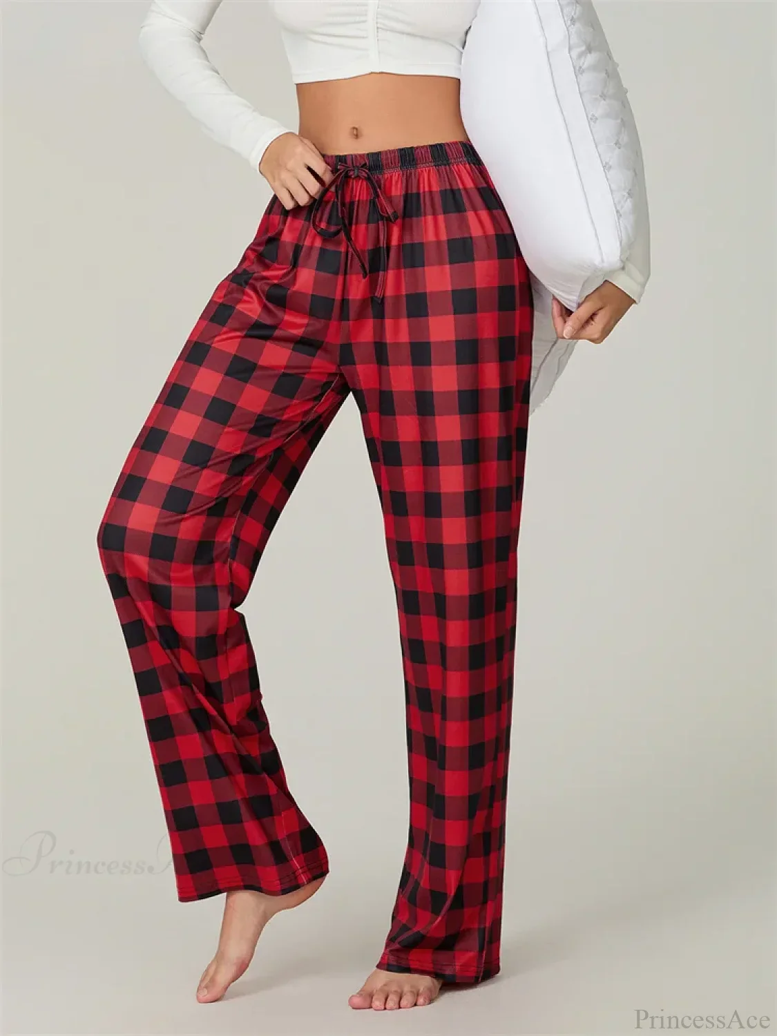 Plaid Print Lace-Up Elastic Sleep Pant - Image 4