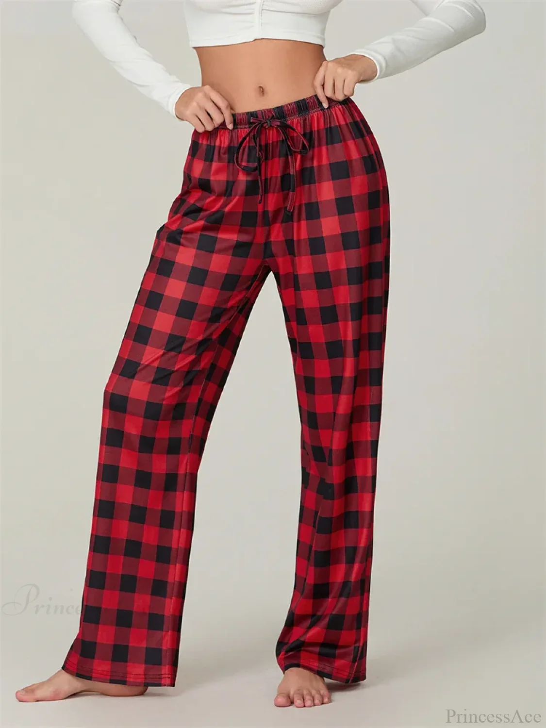 Plaid Print Lace-Up Elastic Sleep Pant - Image 5