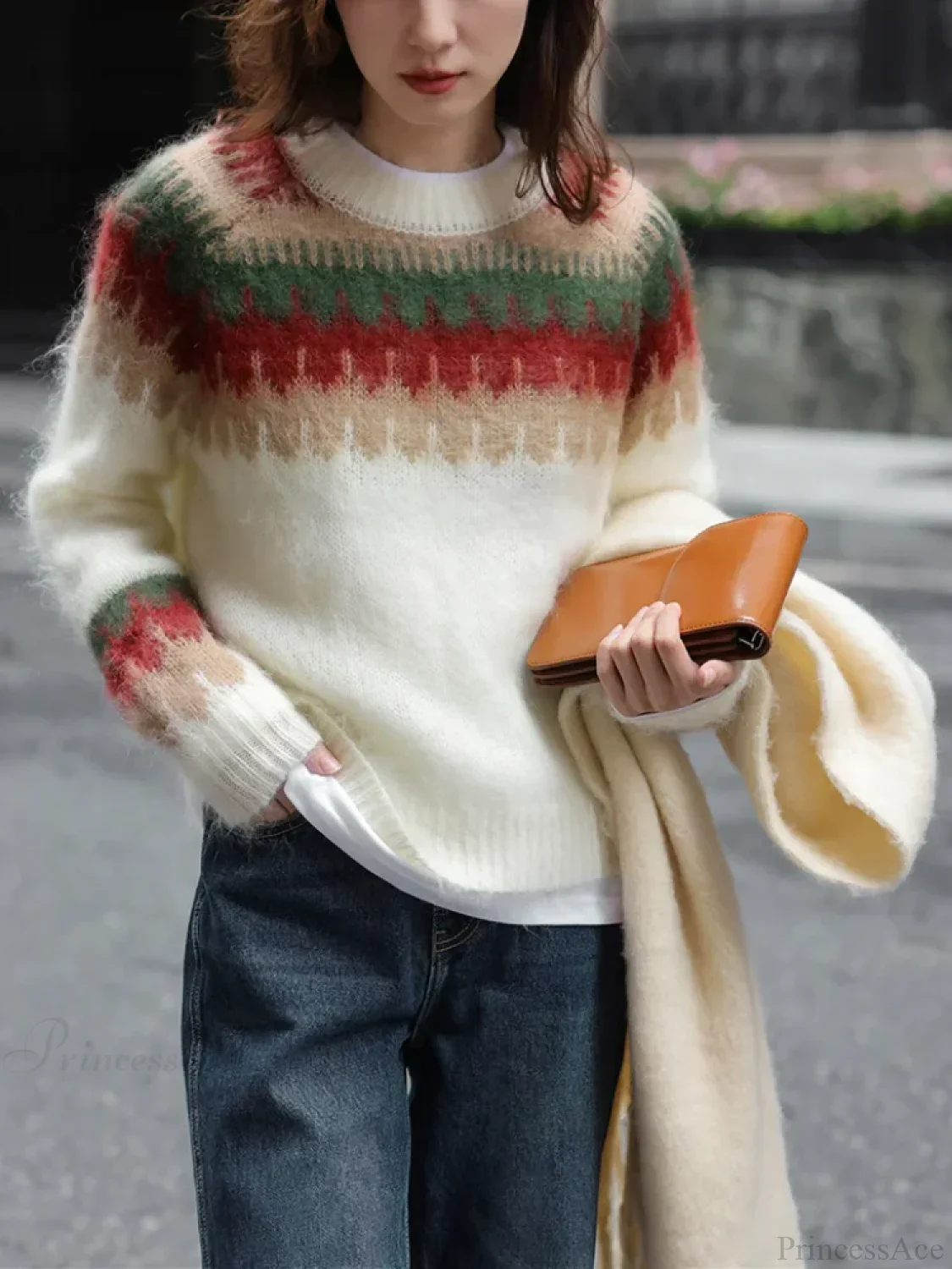 Red Thick Retro Lazy Wind Sweater - Image 2