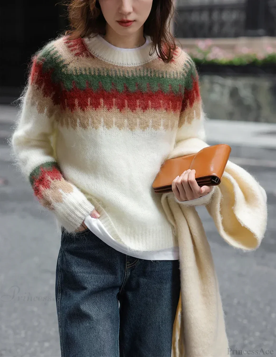 Red Thick Retro Lazy Wind Sweater - Image 3