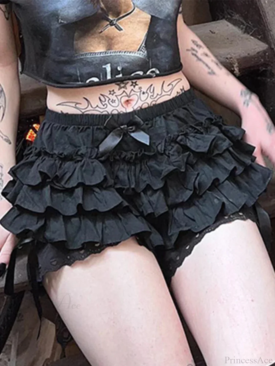 Chuckle Lace Bow Patchwork Skirt
