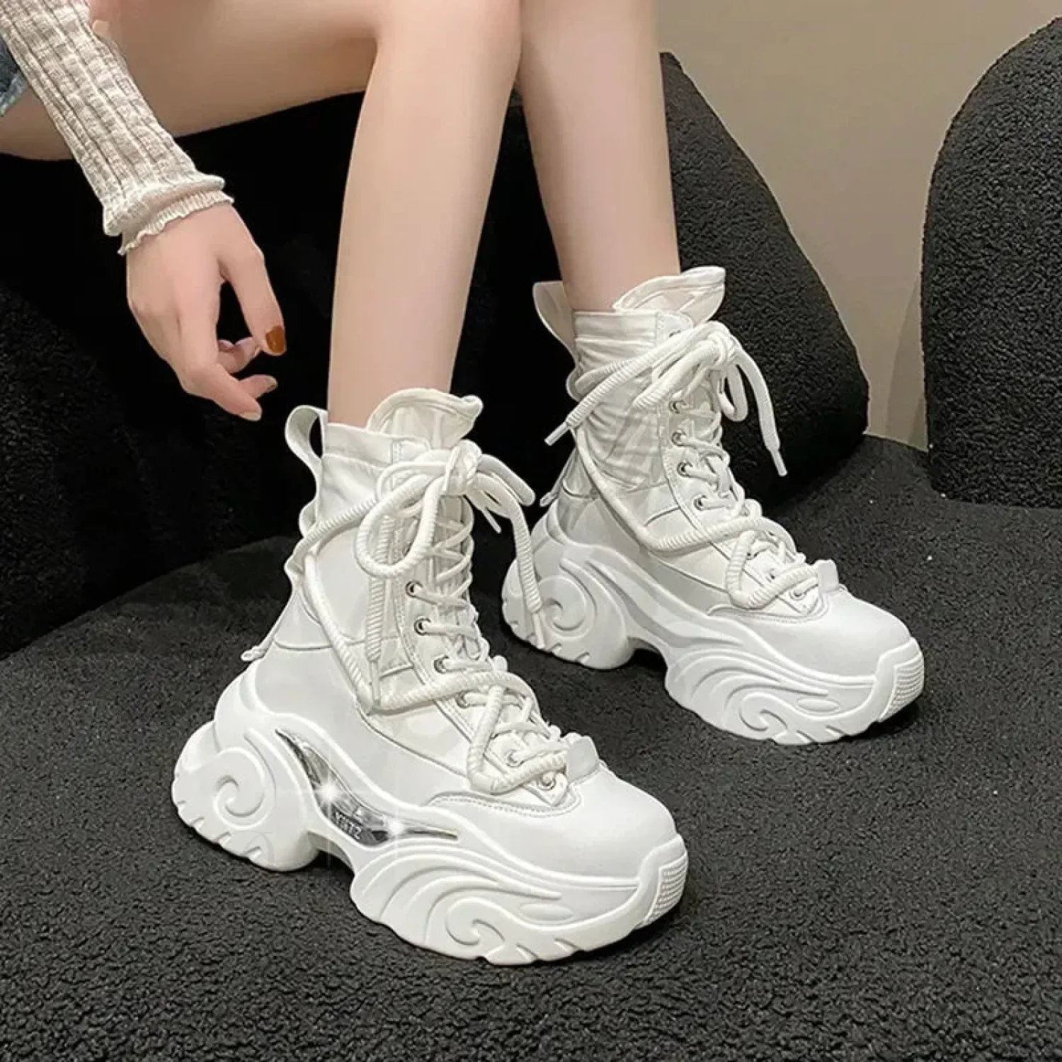 Chunky Elevated Lace Up Rebel Gothic Boot - Image 2