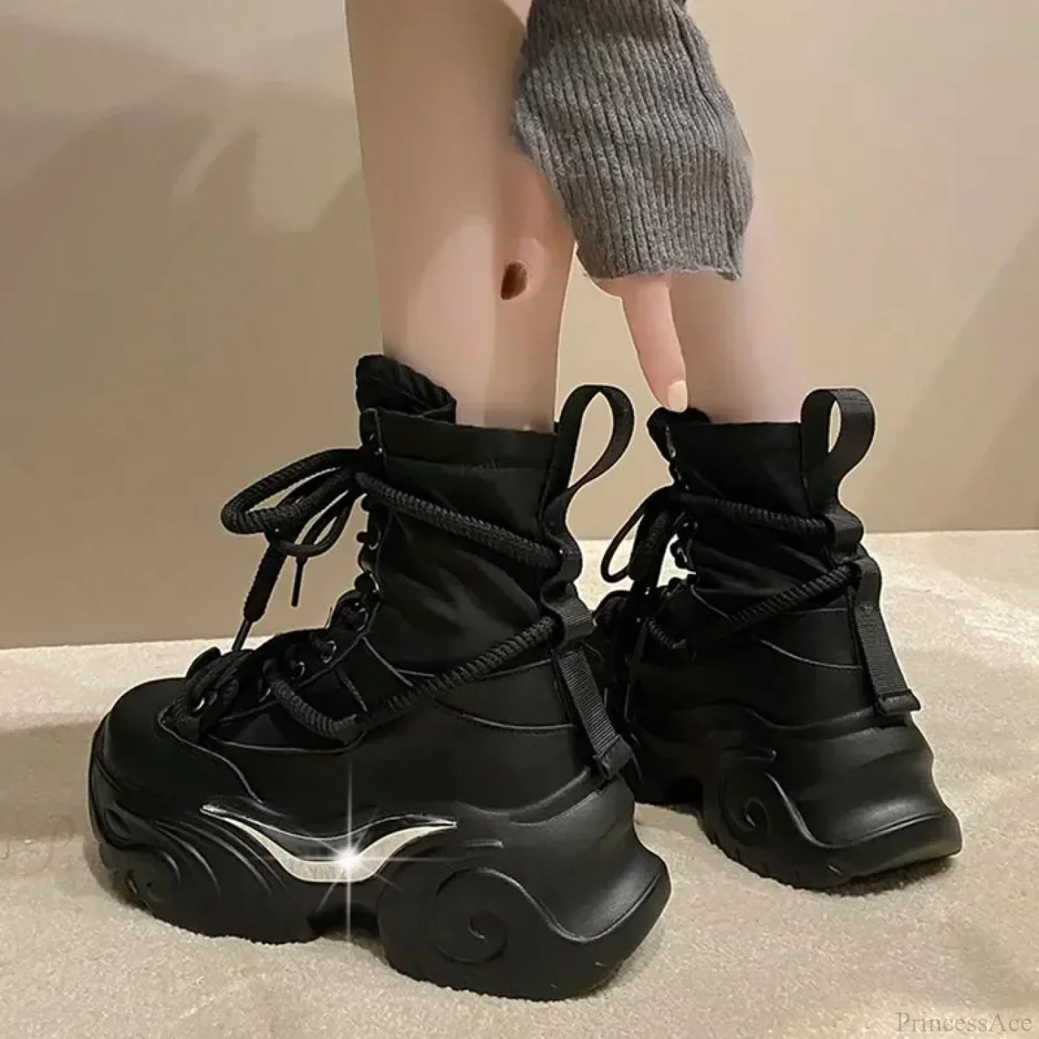 Chunky Elevated Lace Up Rebel Gothic Boot - Image 3