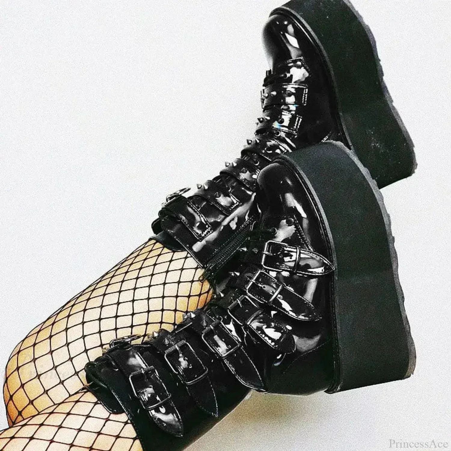 Chunky Heeled Knee High Motorcycle Gothic Boot - Image 6