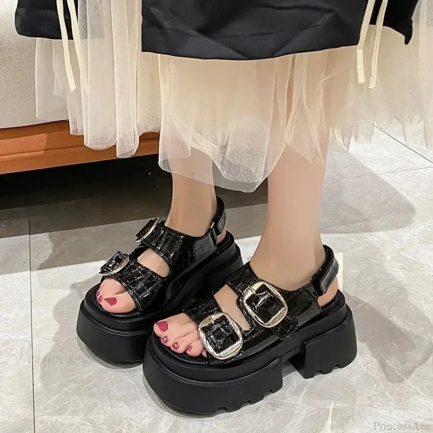 Chunky Sole Gothic Clasp Sandal - Image 2