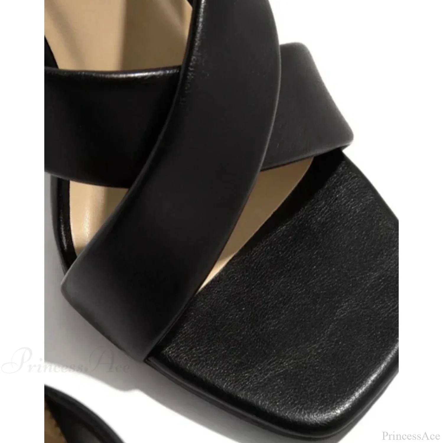 Cisscross High Heel Square Toe Pu Leather Sandals Summer Party Workwear Korean Style High Heel - Image 6