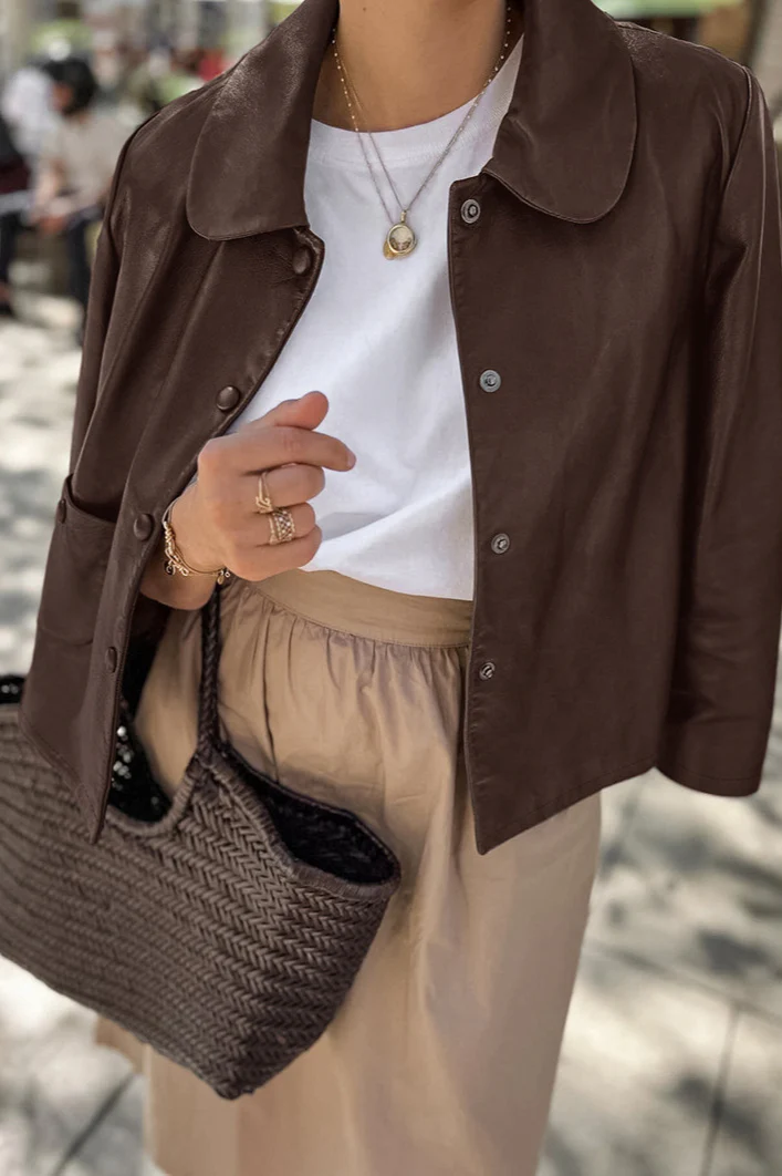 Classic Brown PU Crop Coat - Image 2