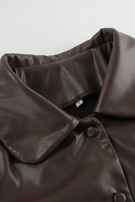 Classic Brown PU Crop Coat - Image 7