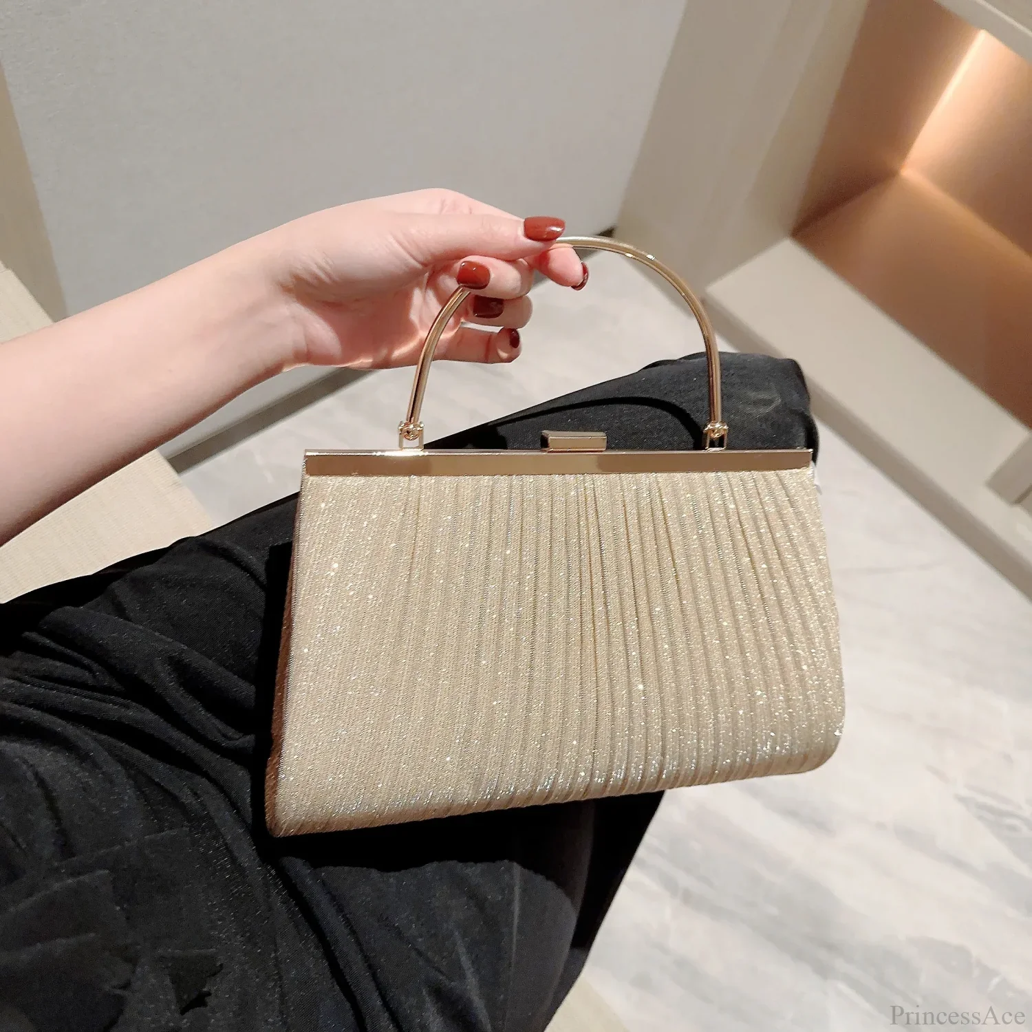 Classic Pleated Sparkling Evening Handbag - Image 2