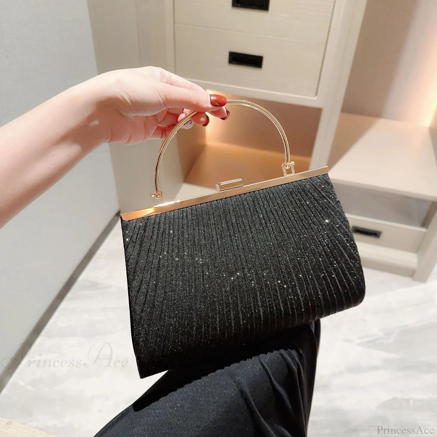 Classic Pleated Sparkling Evening Handbag - Image 7