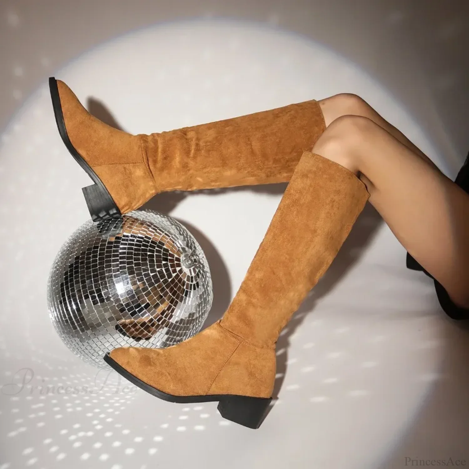 Classic Pointed Pleated Autumn Winter Fashion Suede Flock Knee High Boot - Image 5