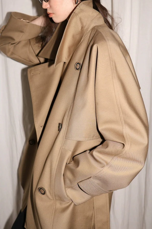 Classic Twill 3D-Silhouette Collared Short Trench Coat - Image 6