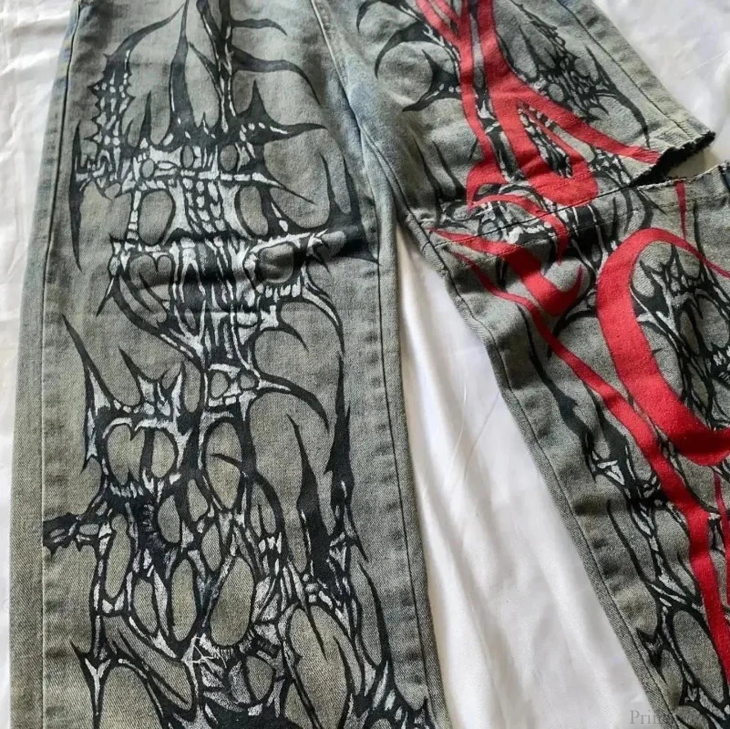 High-Street Printed Wide-Leg Denim Pants - Image 5