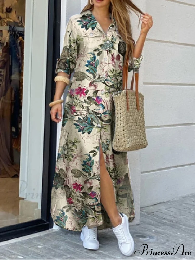 Coastal and Plaid Long Checked Gown with Button Sleeves Full-Length Detail - Image 8