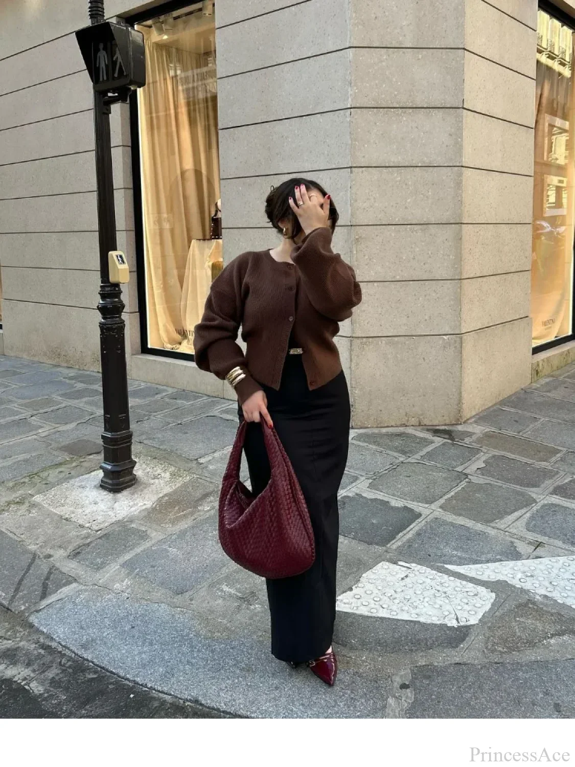 Coffee Color Round Neck Loose Cardigan - Image 2