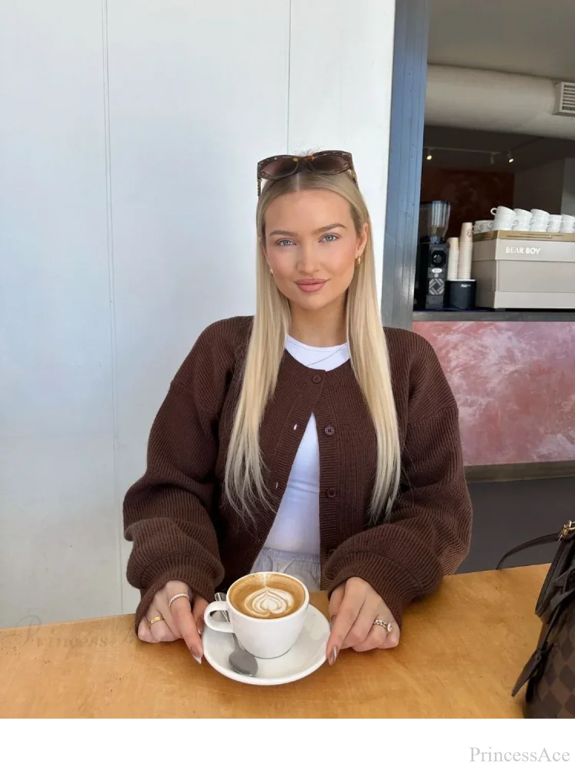 Coffee Color Round Neck Loose Cardigan - Image 5