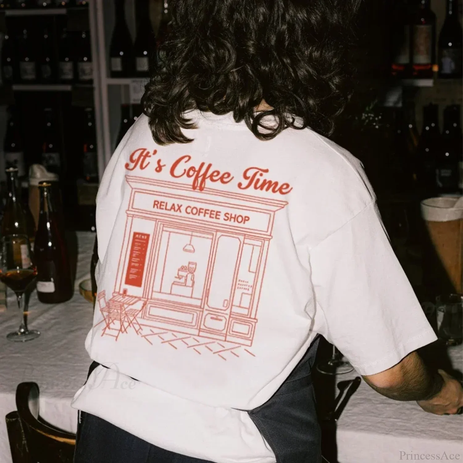 Coffee Time Retro Back Print T-shirt