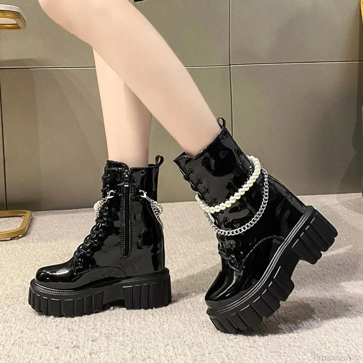 Cold Chunky Platform Rebel Gothic Tie Up Boot - Image 4