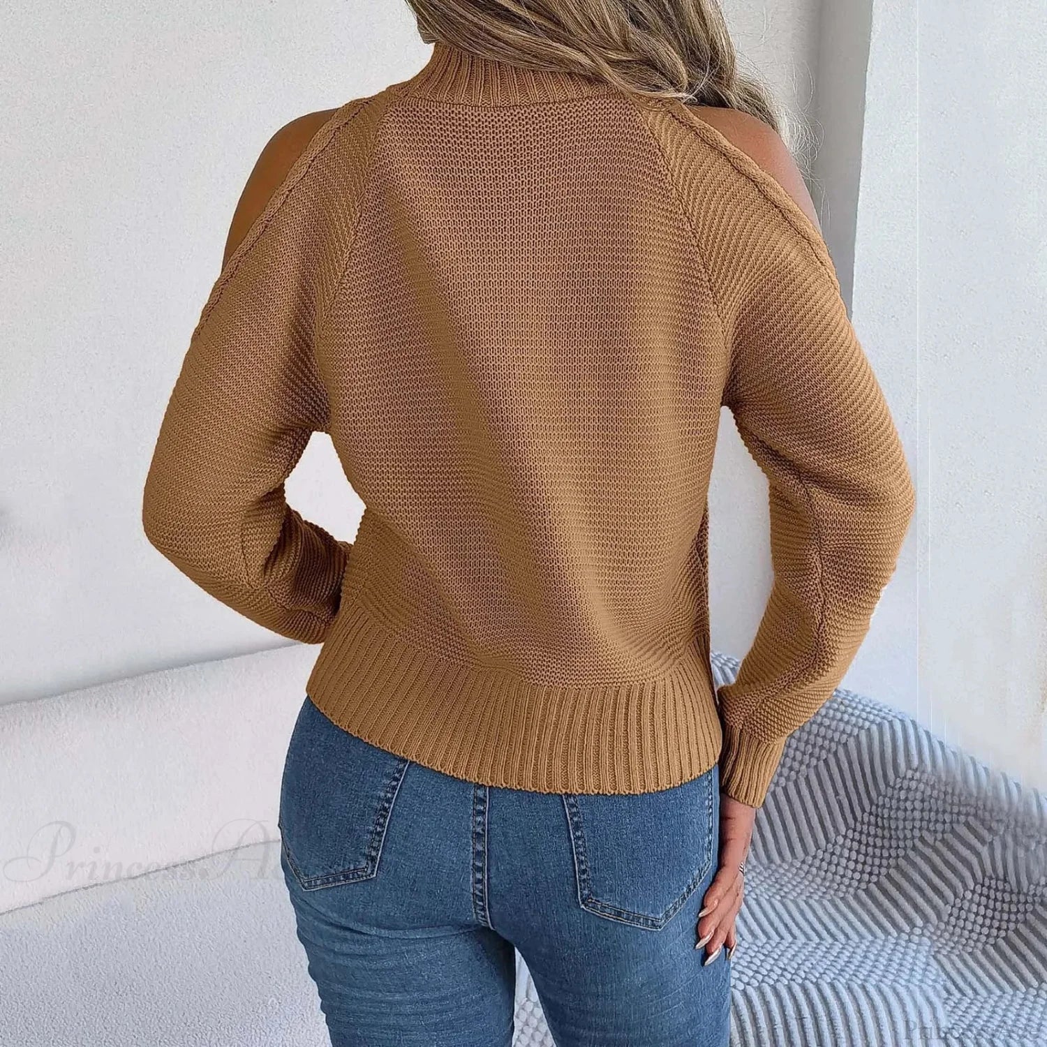 Cold Shoulder Loose Turtleneck Sweater - Image 4