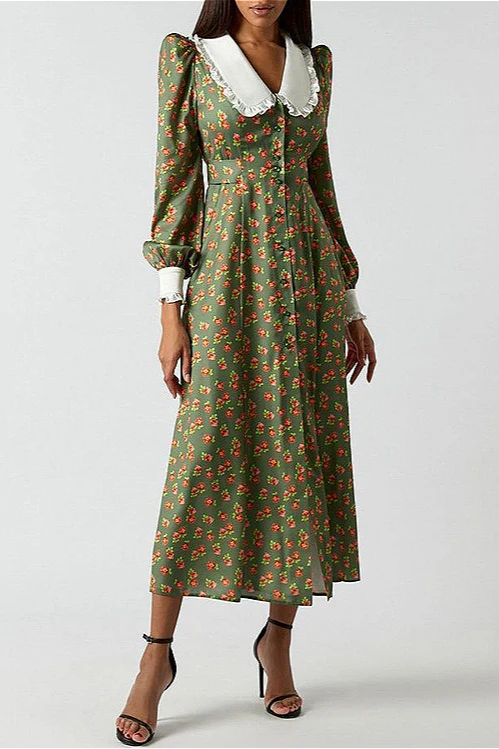 Collar Waist Cinched Stylish Floral Dress - Image 5