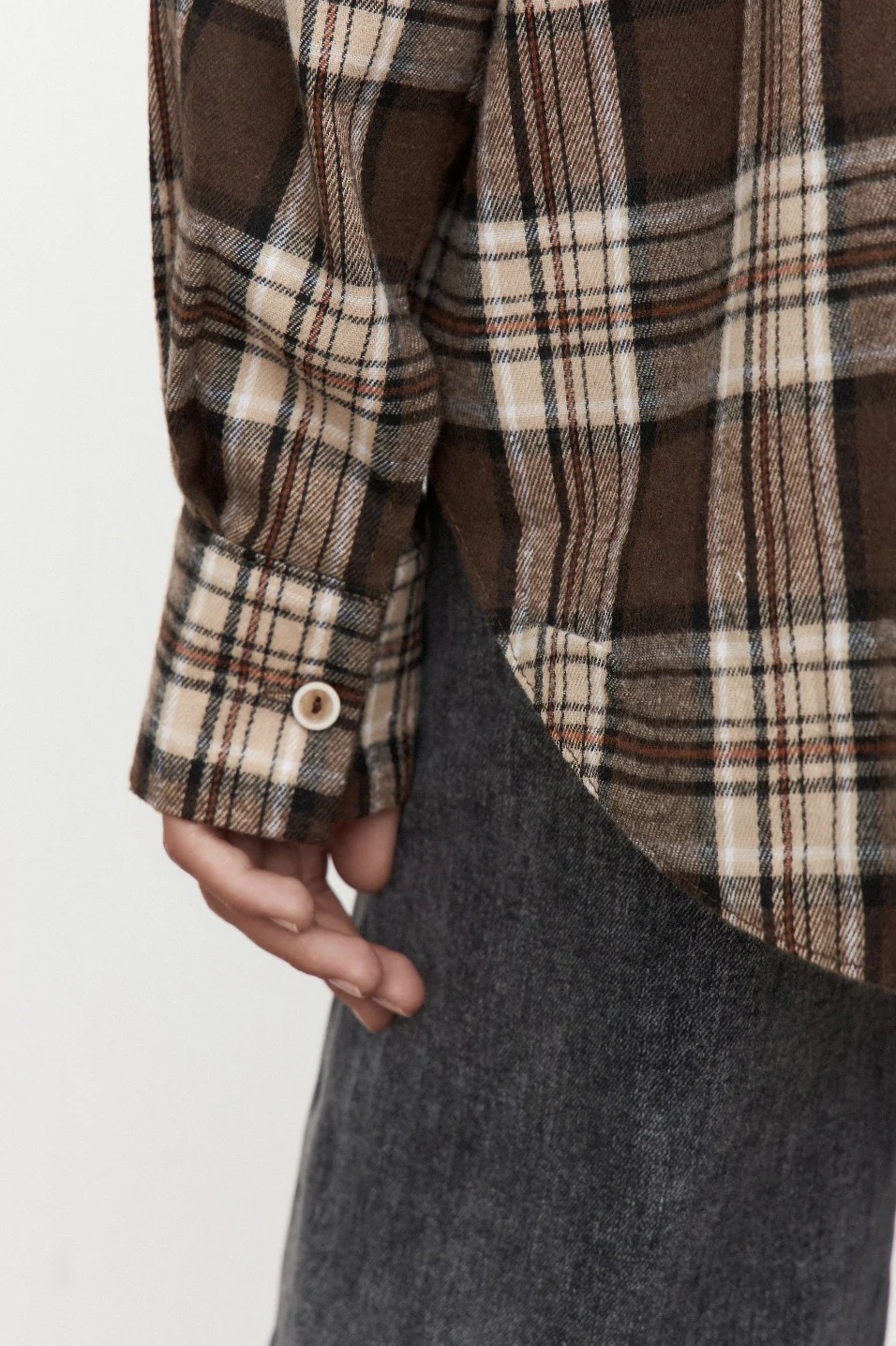 Collared Plaid Pocket Long Sleeve Shirt Blouse - Image 5
