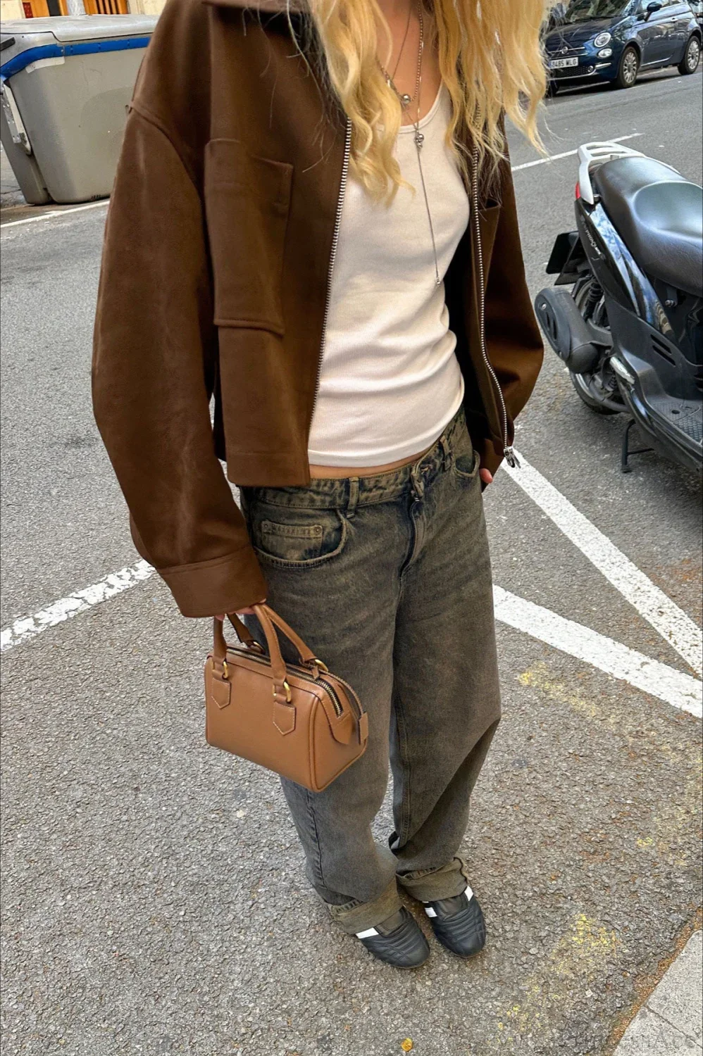 Collared Zipper Faux Suede Jacket - Image 4