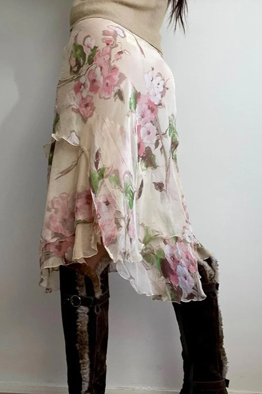Color-Blocked Floral Print Bodycon Midi Skirt - Image 2