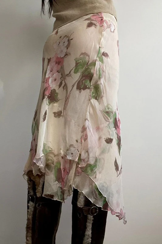 Color-Blocked Floral Print Bodycon Midi Skirt - Image 3