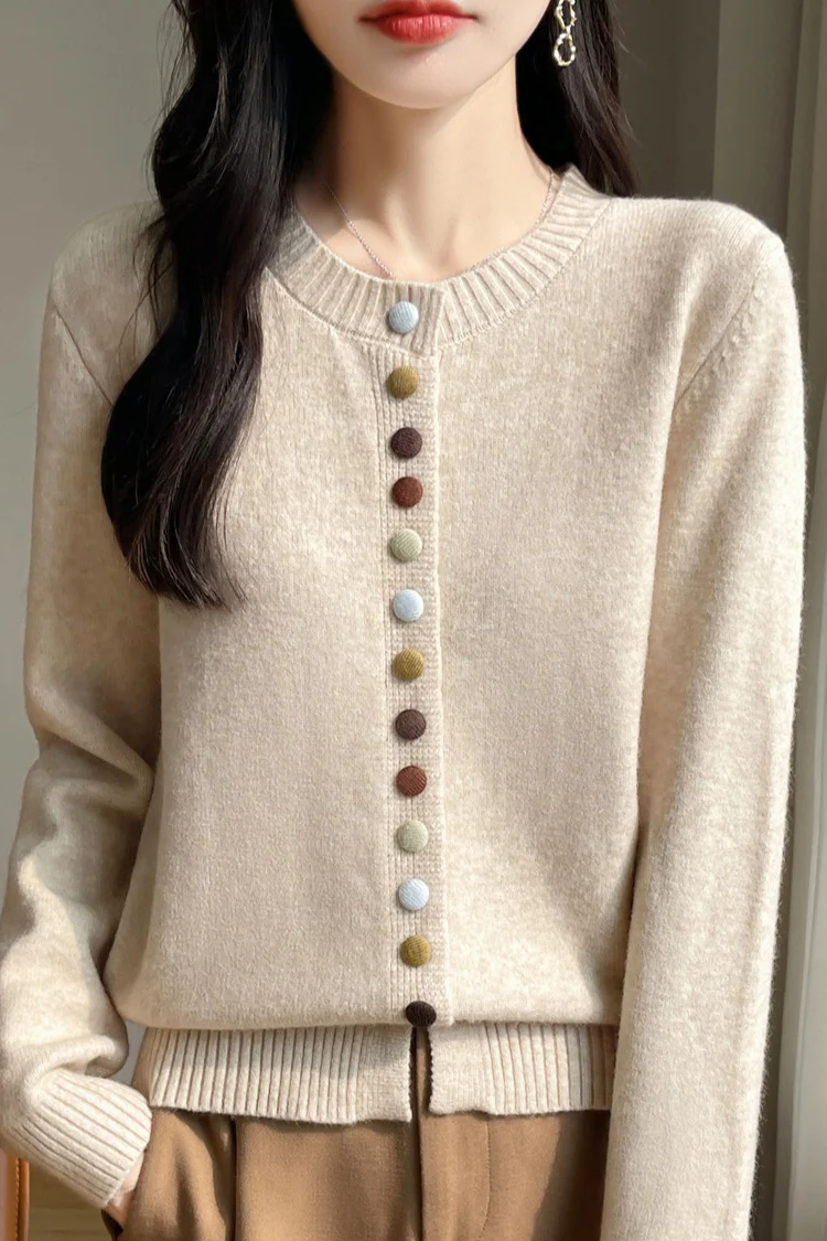Color Button Solid Velvet Cardigan - Image 5