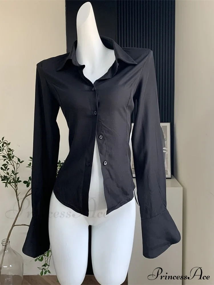 Color Chiffon with Slim Blouse Flare Design Solid Arm Retro for Tunic Women - Image 5